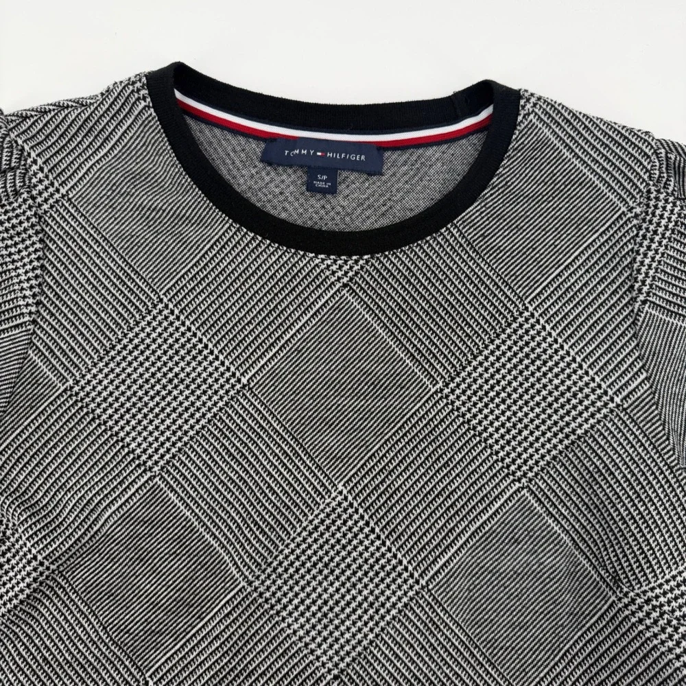 Tommy Hilfiger Black White Glen Plaid Short Sleeve Knit Mini Dress Women's Small